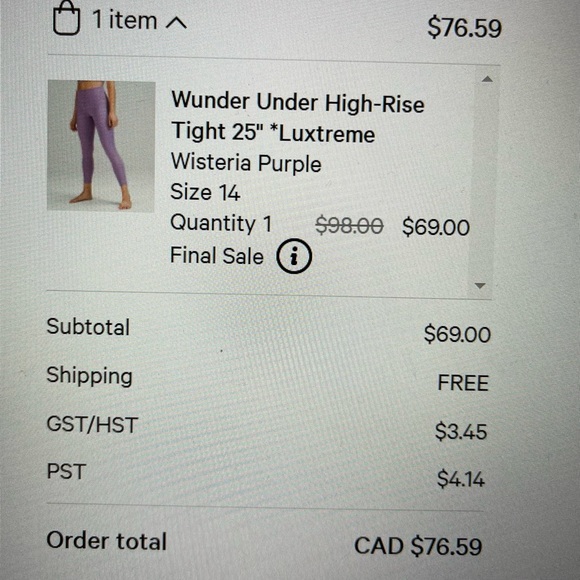 Fit as a size 12 Lulu Lemon Wunder Under - Picture 2 of 2